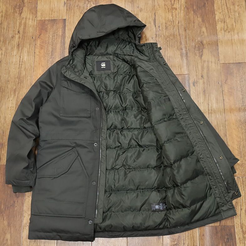 1円/秋冬/G-STAR RAW/Sサイズ/ダウン コート MFD HDD PARKA D1360-A516 撥水 軽量 防寒 あたたか◎ ミリタリー 新品/カーキ/ft469/の画像6