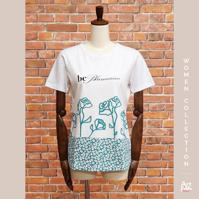 1円/春夏/be Blumarine/IT38サイズ/ロゴ フラワー プリント Tシャツ インポート ビー ブルマリン 新品/白/ホワイト/iz586/の画像1