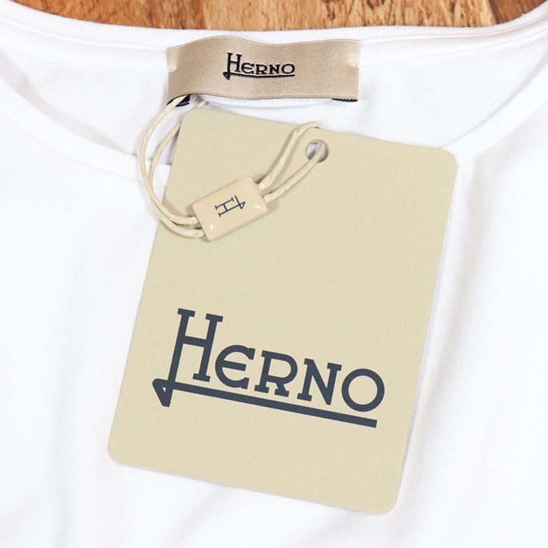 1円/春夏/HERNO/40サイズ/ロゴ プリント 半袖カットソー コットン レディース ヘルノ 新品/白/ホワイト/ic146/の画像7