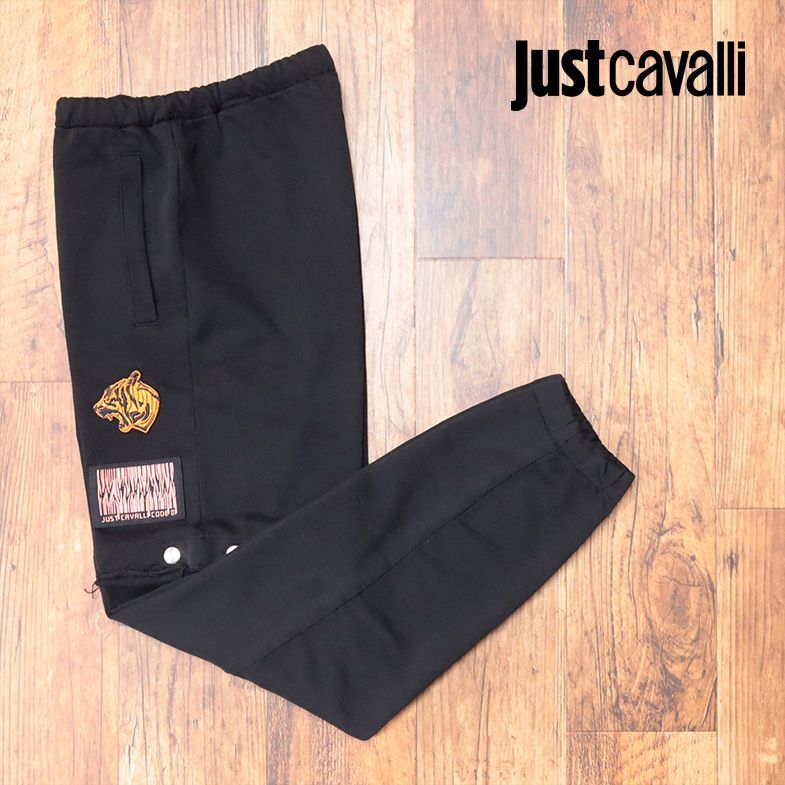 1円/春夏/Just cavalli/Sサイズ/2WAY イージーパンツ スウェット伸縮 トラ ワッペン ダメージ加工 ショーツにも 新品/黒/ブラック/id156/の画像1