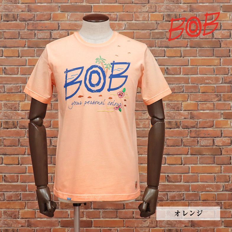 BOB/Lサイズ/Tシャツ ジャージー快適 ロゴ レタード ハンドメイド刺繍 丸首 イタリア製 半袖 新品/オレンジ/ib356/_画像1