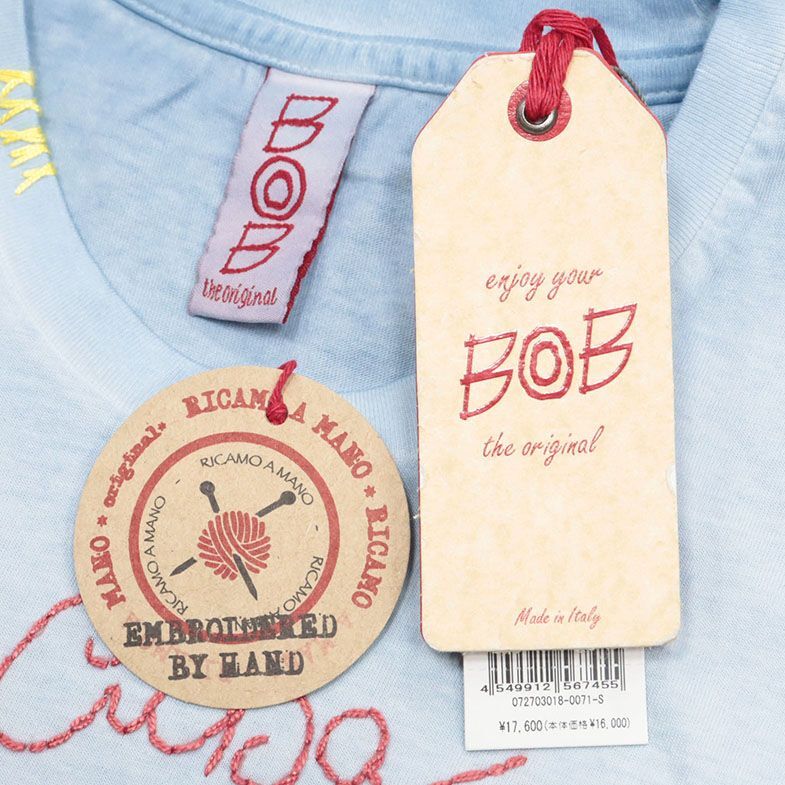 BOB/Sサイズ/イタリー製Tシャツ ジャージー伸縮 ハンドメイド 刺繍 乗り物 かわいい クルーネック 半袖 新品/青/ブルー/ib358/_画像7