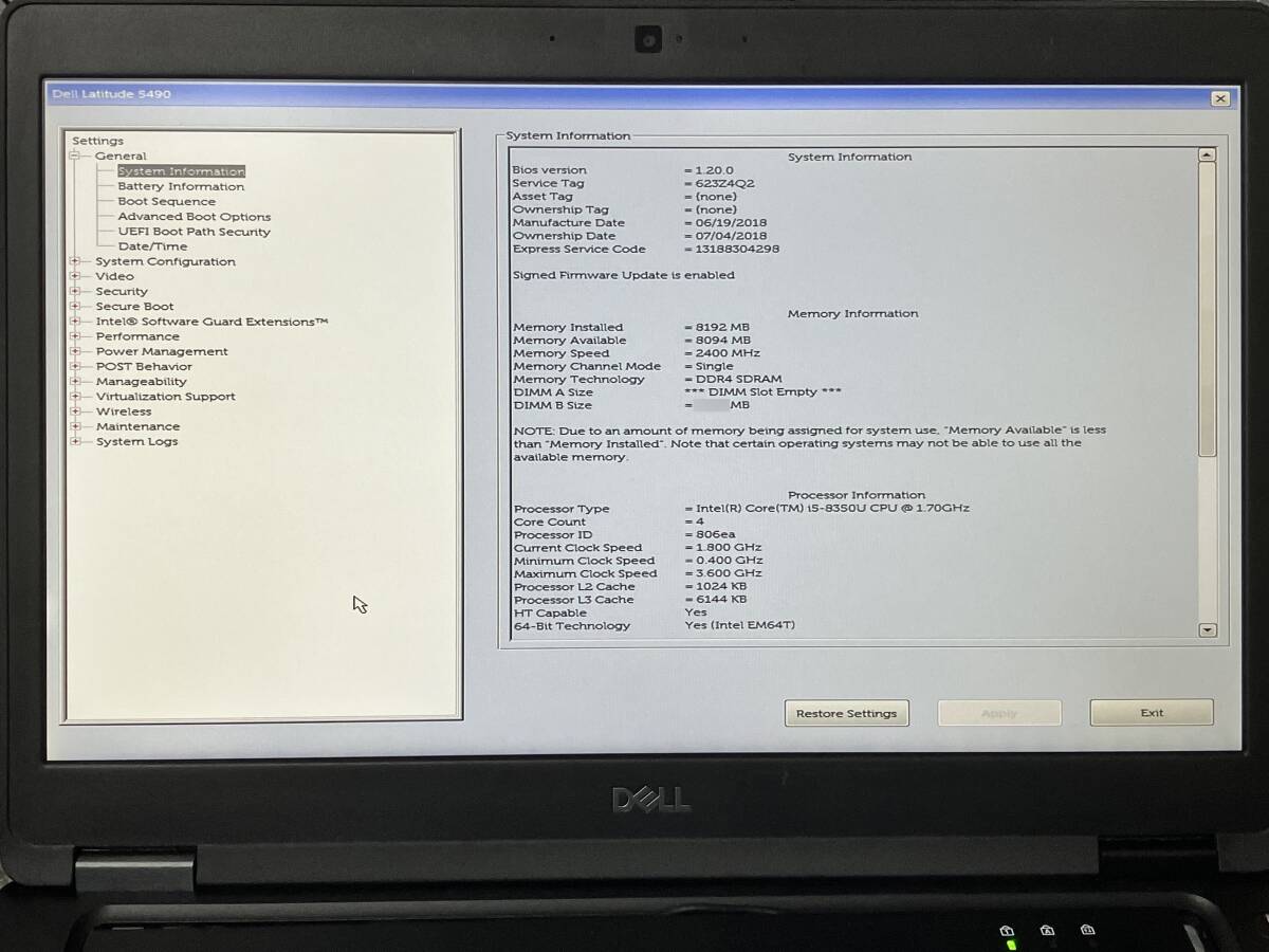 パーツ DELL Latitude 5490 m.2 SSD対応マザーボード Intel Core i5-8350U BIOS・起動確認済み 難あり ジャンク (B2110N489)_画像3