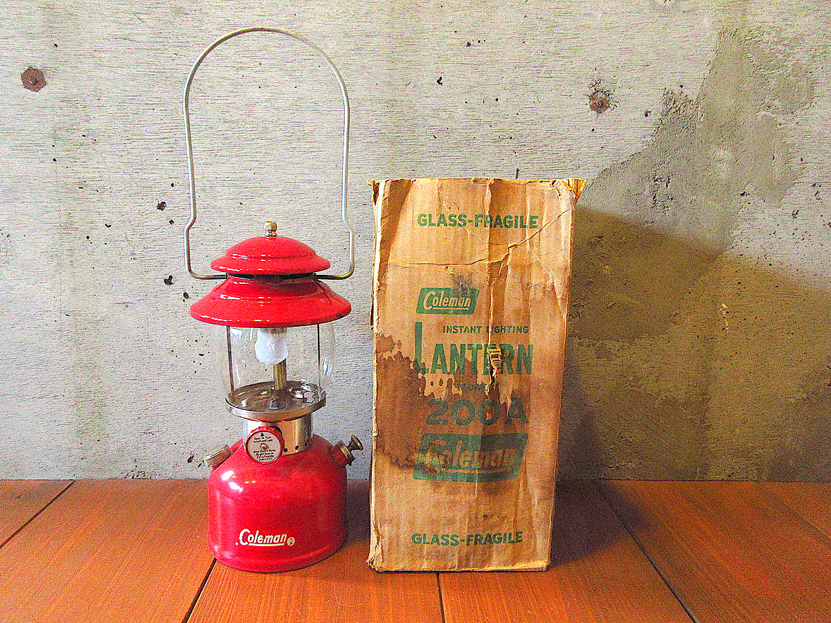  Vintage 60*s*Coleman 200A красный окантовка изначальный с коробкой зажигание подтверждено *240416k8-otdeqp 1960s уличный Coleman кемпинг 