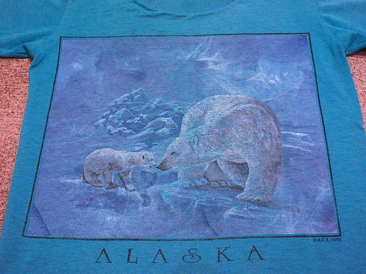 ビンテージ90's●キッズALASKAシロクマプリントTシャツエメラルドグリーンsize 7●240424c2-k-tsh 1990sホッキョクグマ古着トップス_画像7