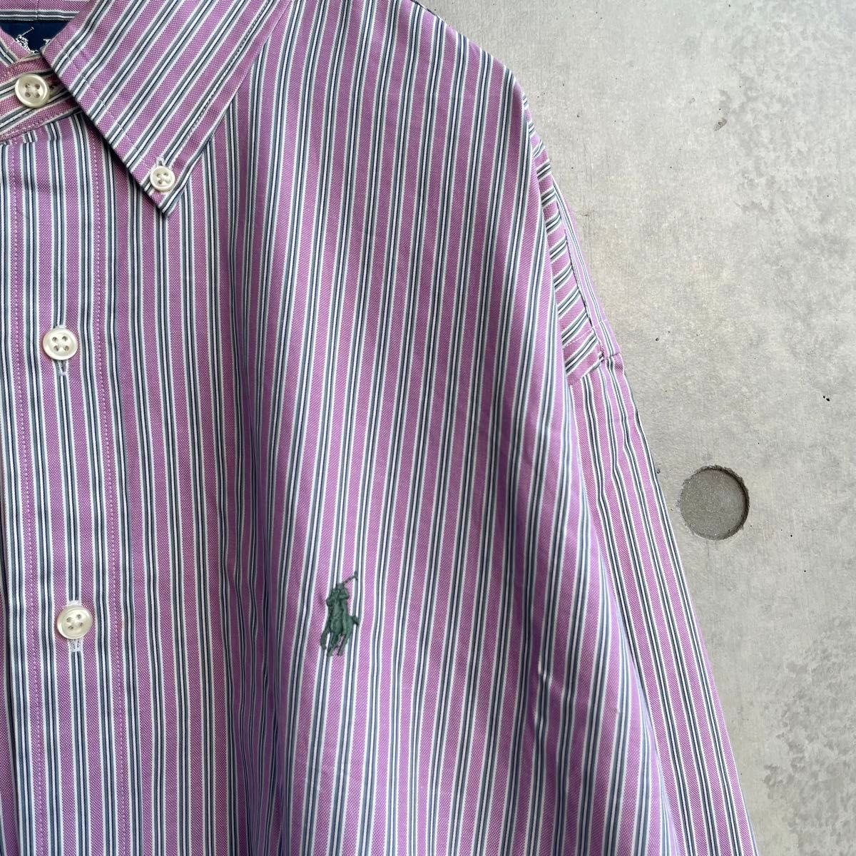 90年代 Ralph Lauren BDシャツ ストライプ ロゴ ビッグサイズ