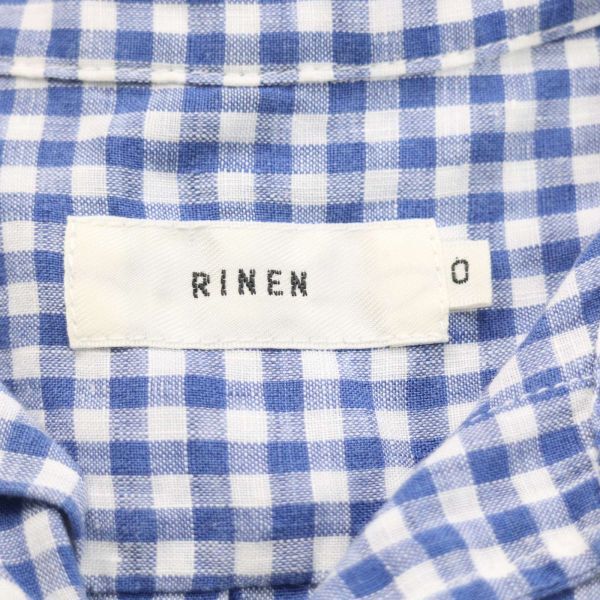 RINEN リネン TRIP トリップ 春夏 麻 リネン100％♪ 半袖 ギンガム チェック シャツ Sz.0　レディース　K4T00435_4#A_画像5