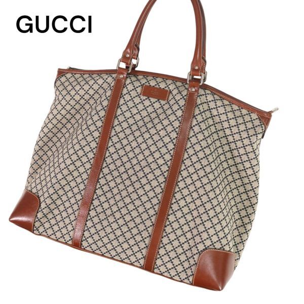 イタリア製★ GUCCI グッチ 通年 ディアマンテ キャンバス レザー ボストン トート バッグ Sz.F　レディース　K4G00051_4#U_画像1