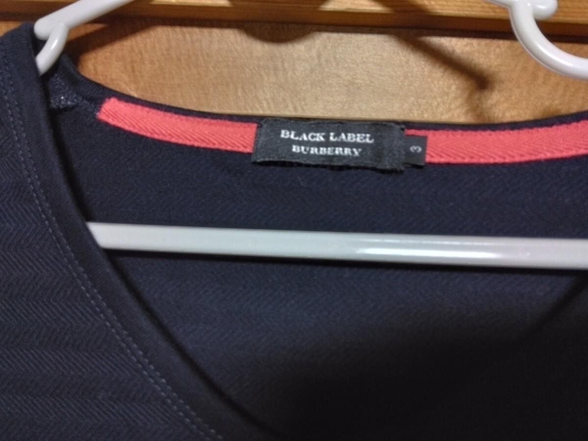 バーバリーブラックレーベル 半袖シャツ BURBERRY BLACK LABEL L 3 新品同様格安 ホースマーク 最終モデル ネイビー ピンク 紺 春夏用 美品の画像2