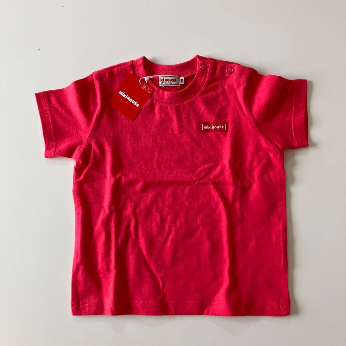 新品未使用】ミキハウス 半袖Tシャツ コーラルピンク サイズ80