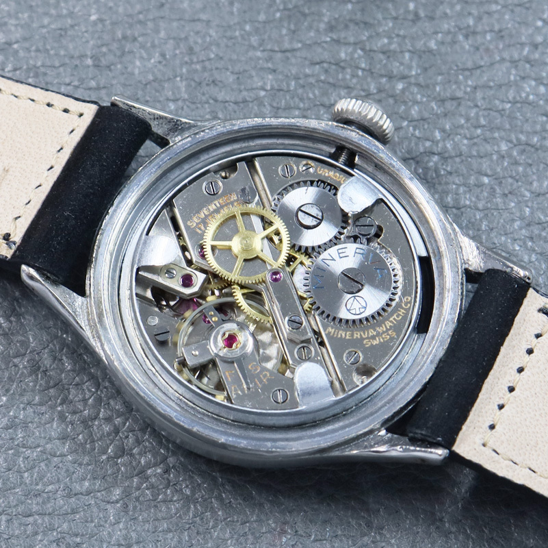 [ редкий модель | передвижной товар ]MINERVAmi фланель ba черный Arabia dial Vintage часы античный механический завод boys 