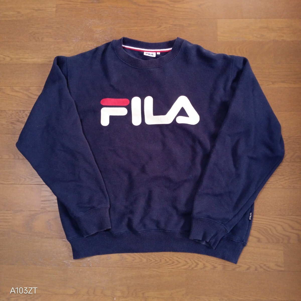 001【格安】FILA フィラ 長袖スウェット トレーナー メンズＬ ネイビー