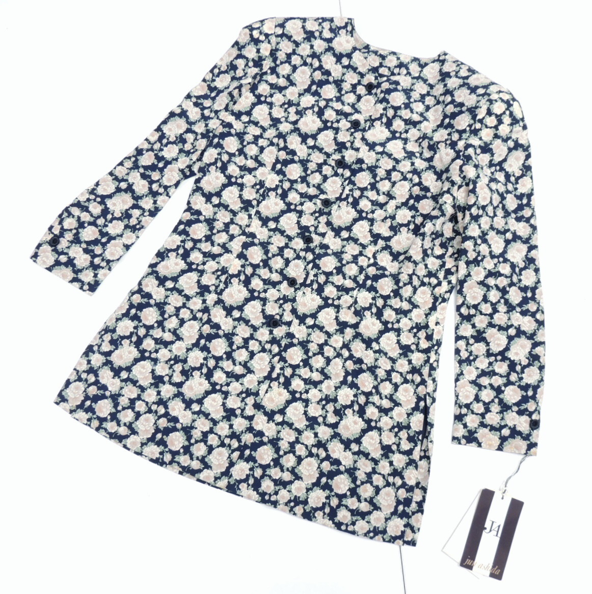 ◆ 新品 9号 サイズ ジュンアシダ JUN ASHIDA スカーフ付き シルク 100% 花柄 ノーカラー ジャケット スプリングコート _画像5