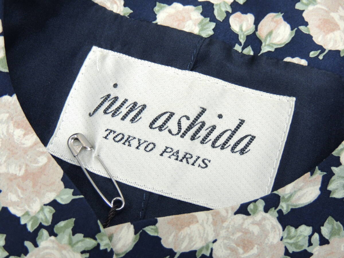 ◆ 新品 9号 サイズ ジュンアシダ JUN ASHIDA スカーフ付き シルク 100% 花柄 ノーカラー ジャケット スプリングコート _画像7