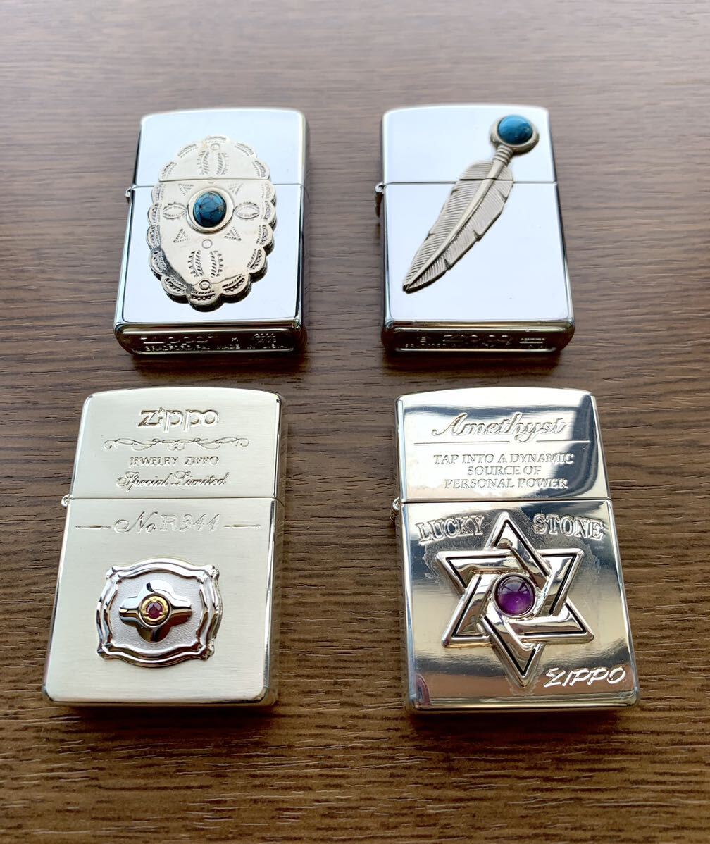 【コレクションzippo】 未使用 ルビー & 宝石のジッポ4点 オイルライター ZIPPO シルバー 喫煙具 ジッポライター _画像1