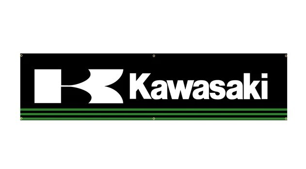 カワサキ 川崎 KAWASAKI ⑦ 旗 壁の装飾 のれん 垂れ幕 タペストリー 6箇所止め輪 旗バナー ガレージ フラッグ 45cm × 180cm_画像1