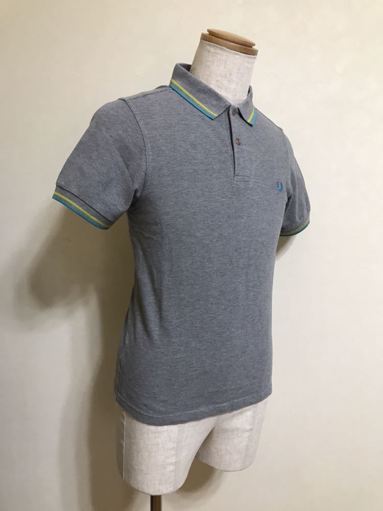 FRED PERRY Slim Fit フレッドペリー スリムフィット 鹿の子 ポロシャツ トップス サイズS グレー 半袖_画像7