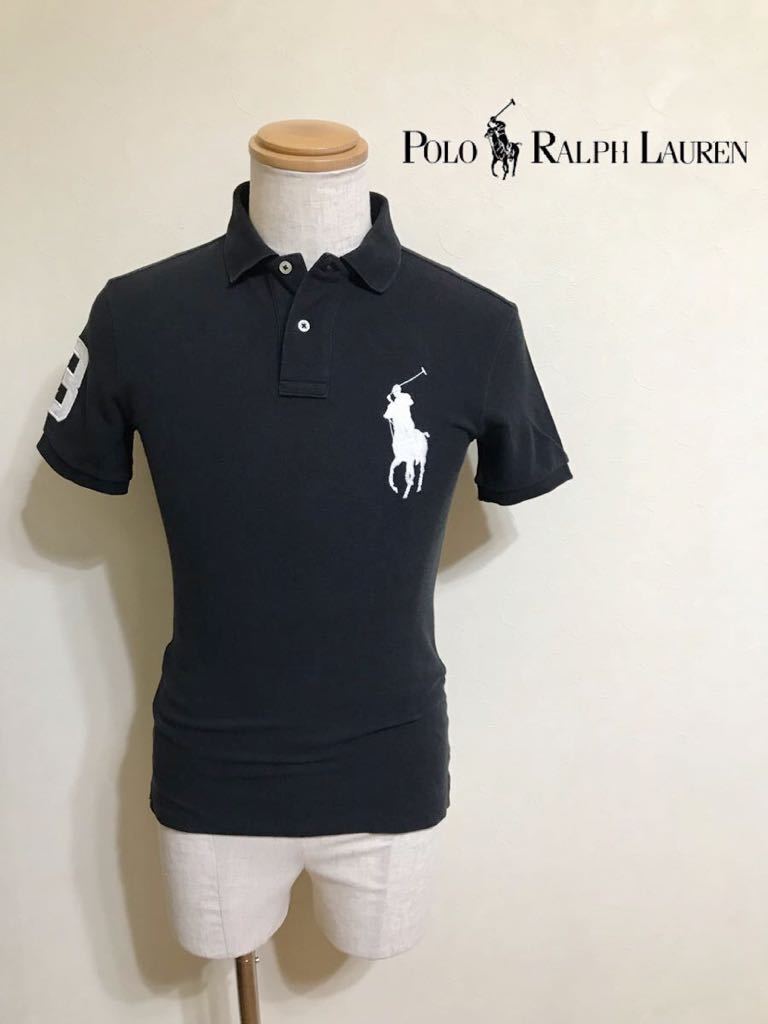 Polo Ralph Lauren ポロ ラルフローレン ビッグポニー 鹿の子 ポロシャツ トップス 黒 サイズS スリムフィット 半袖 ブラックの画像1