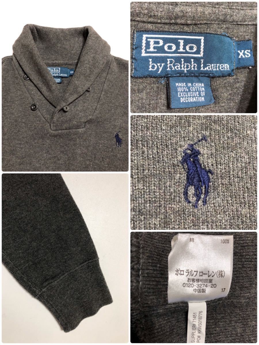 Polo Ralph Lauren ポロ ラルフローレン アイコン ショールカラー スウェット トップス サイズXS 長袖 チャコールグレー_画像5