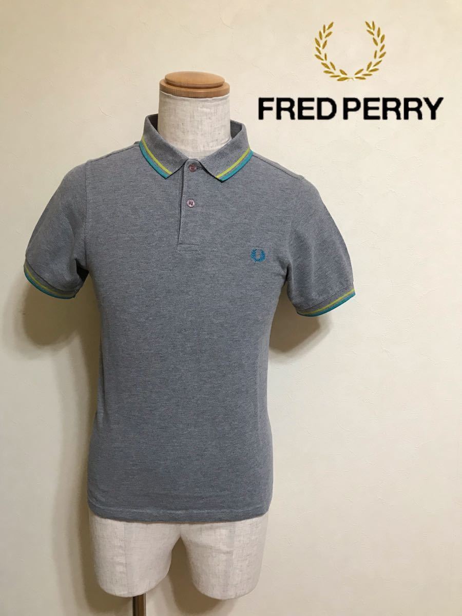 FRED PERRY Slim Fit フレッドペリー スリムフィット 鹿の子 ポロシャツ トップス サイズS グレー 半袖_画像1