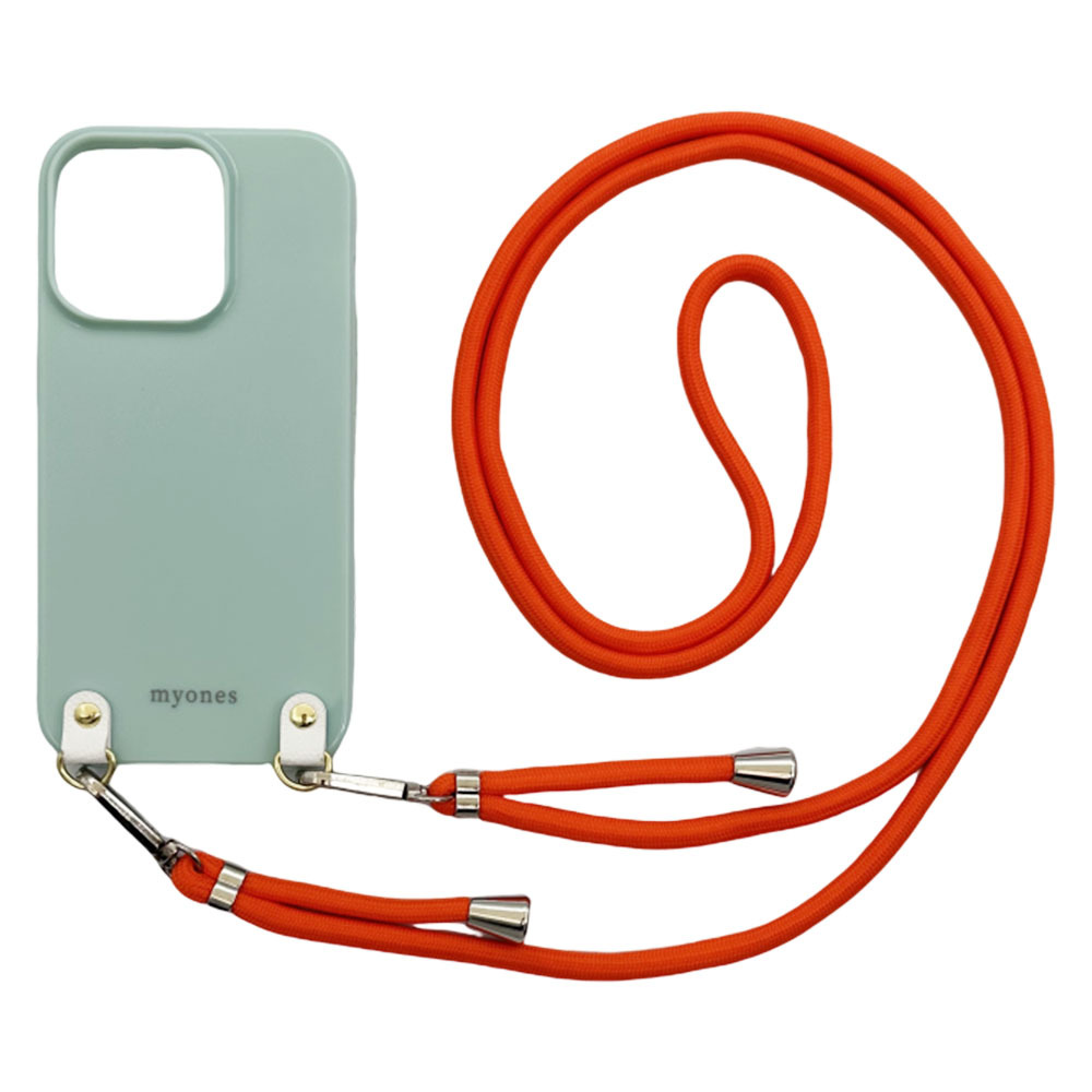 iPhone13 Mini アイフォン13ミニ(くすみグリーン/オレンジ)ひも TPU ストラップ 肩掛け 首かけ 斜めが スマホケース かわいい_画像1