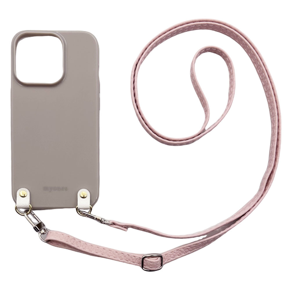 iPhone11（くすみグレー/ピンク）PUレザー ソフトケース スマホショルダー 肩掛け 首かけ 斜めがけ かわいい 韓国_画像1