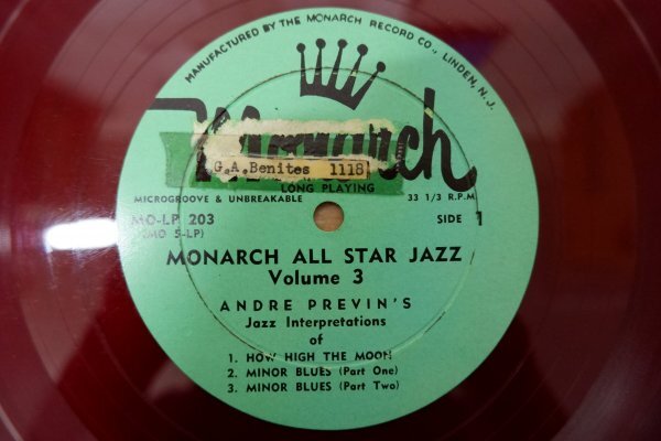 U3-268＜10inch/カラー盤/US盤＞Andre Previn / Monarch All Star Jazz Volume 3の画像4