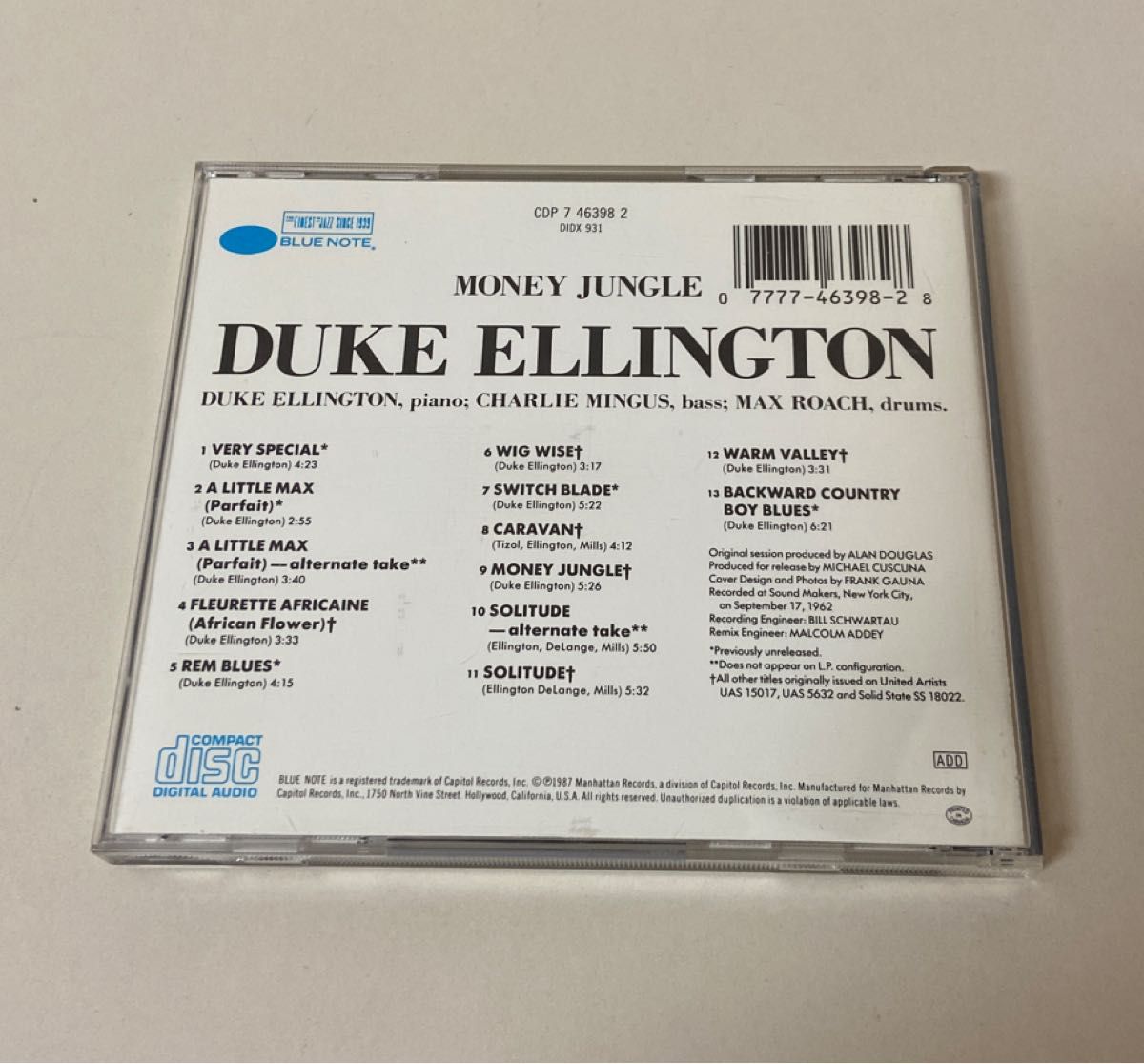 輸入盤　DUKE ELLINGTON MoneyJungle デューク・エリントン　ピアノ・トリオ　blue note 