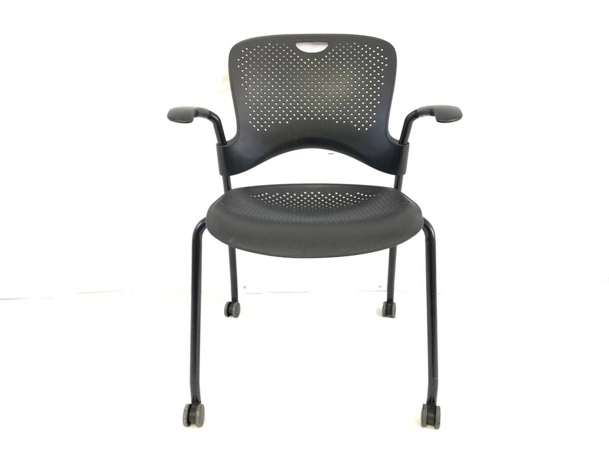 【米軍放出品】HermanMiller/ハーマンミラー WC410P 肘付きケイパーチェア キャスター付き ミーティングチェア 椅子 イス (220)XD16KK-2#24の画像2