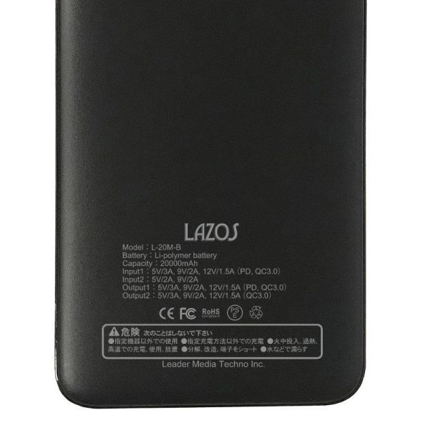 モバイルバッテリー20000mAh・3台同時充電【L-20M-B】Lazos・USB-C対応・PD＆QC3.0対応 色　ブラック　送料無料迅速発送_画像4