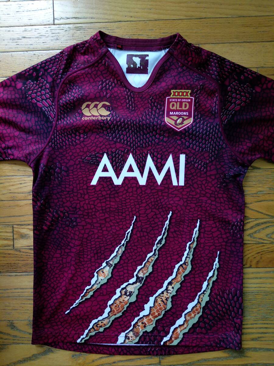 【海外Mサイズ】NRL クイーンズランド州マルーンズ トレーニングジャージ 豪NRL クイーンズランド マルーンズ 恐竜柄 かっこいい 海外M