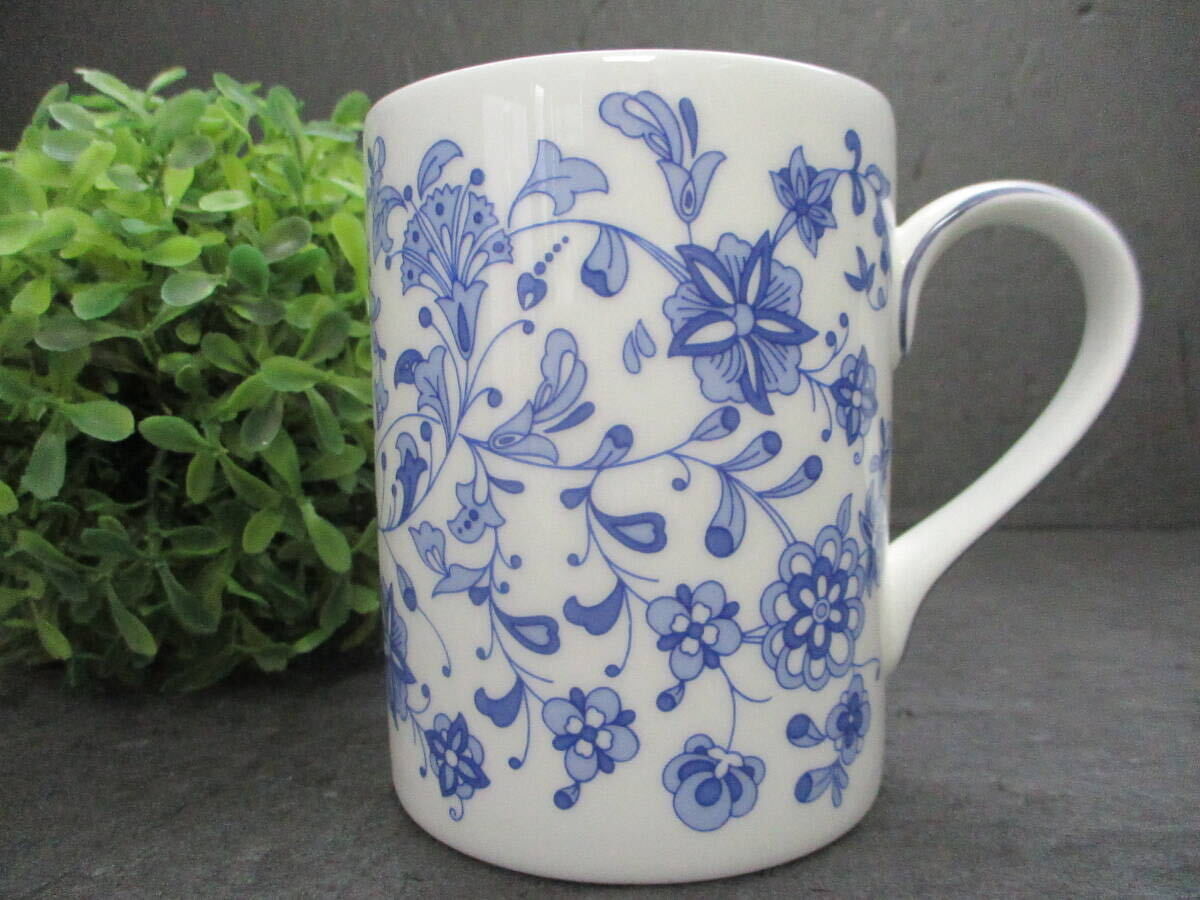 【美品】MINTON ミントン SHALIMAR シャリマー マグカップ １個 ブルー 青 花柄 花紋様 英国製 イギリス製 ブランド食器 フリーカップ 人気の画像2