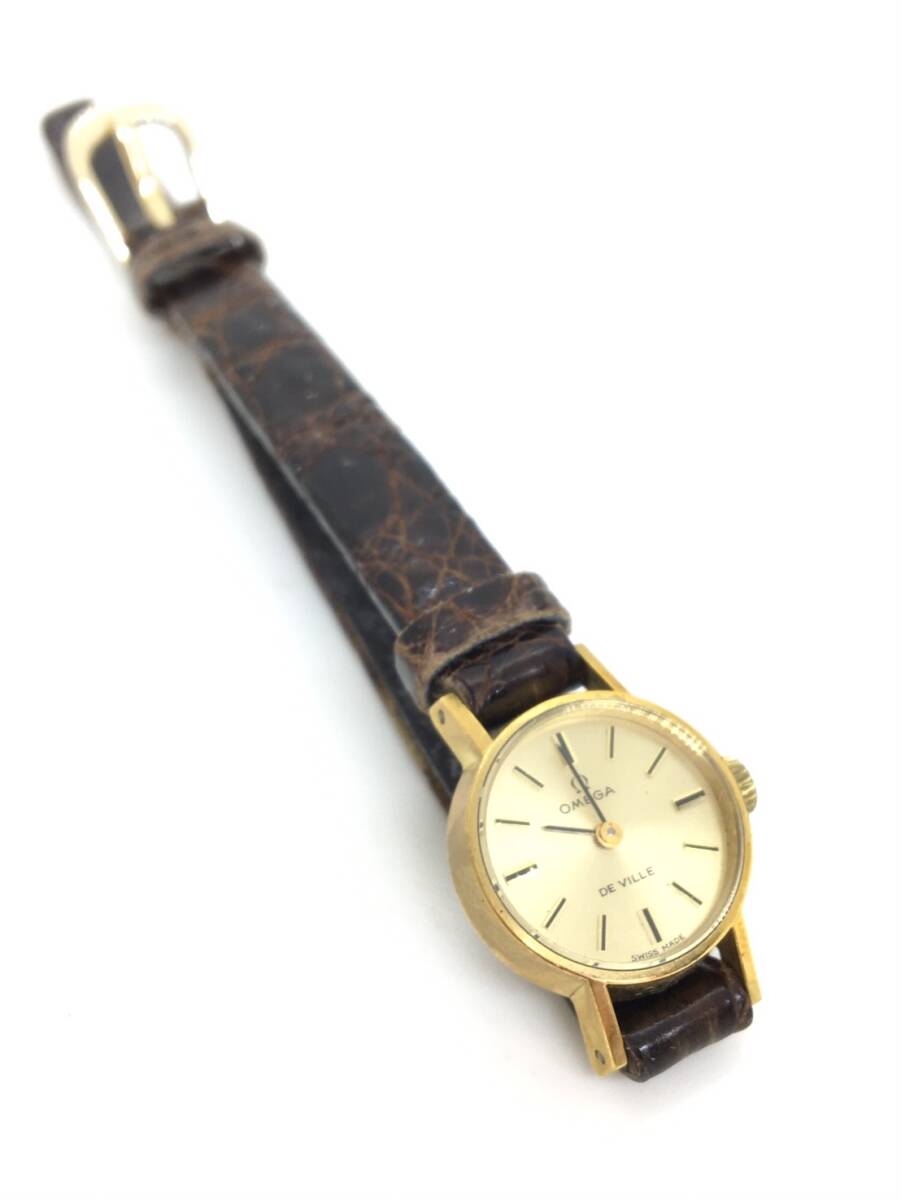 【120円】 OMEGA オメガ 腕時計 DE VILLE ゴールド文字盤 ベルト破れあり 不動品の画像1