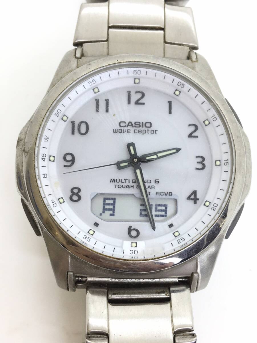  【120円】 CASIO カシオ 腕時計 WVA-M630 ウェーブセプター ソーラー電波時計 白文字盤 稼働品_画像3