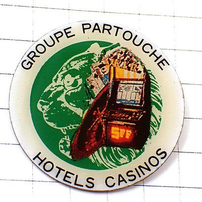 ピンバッジ・賭け事カジノ賭博グリーン緑色のライオンの横顔 PARTOUCHE CASINOS◆フランス限定ピンズ◆レアなヴィンテージものピンバッチ_画像1