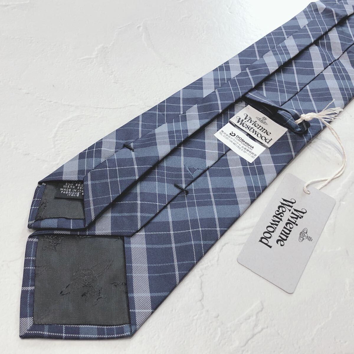 * новый товар не использовался * VivienneWestwood Vivienne Westwood галстук бренд галстук синий blue цвет в клетку с биркой прекрасный товар бесплатная доставка 