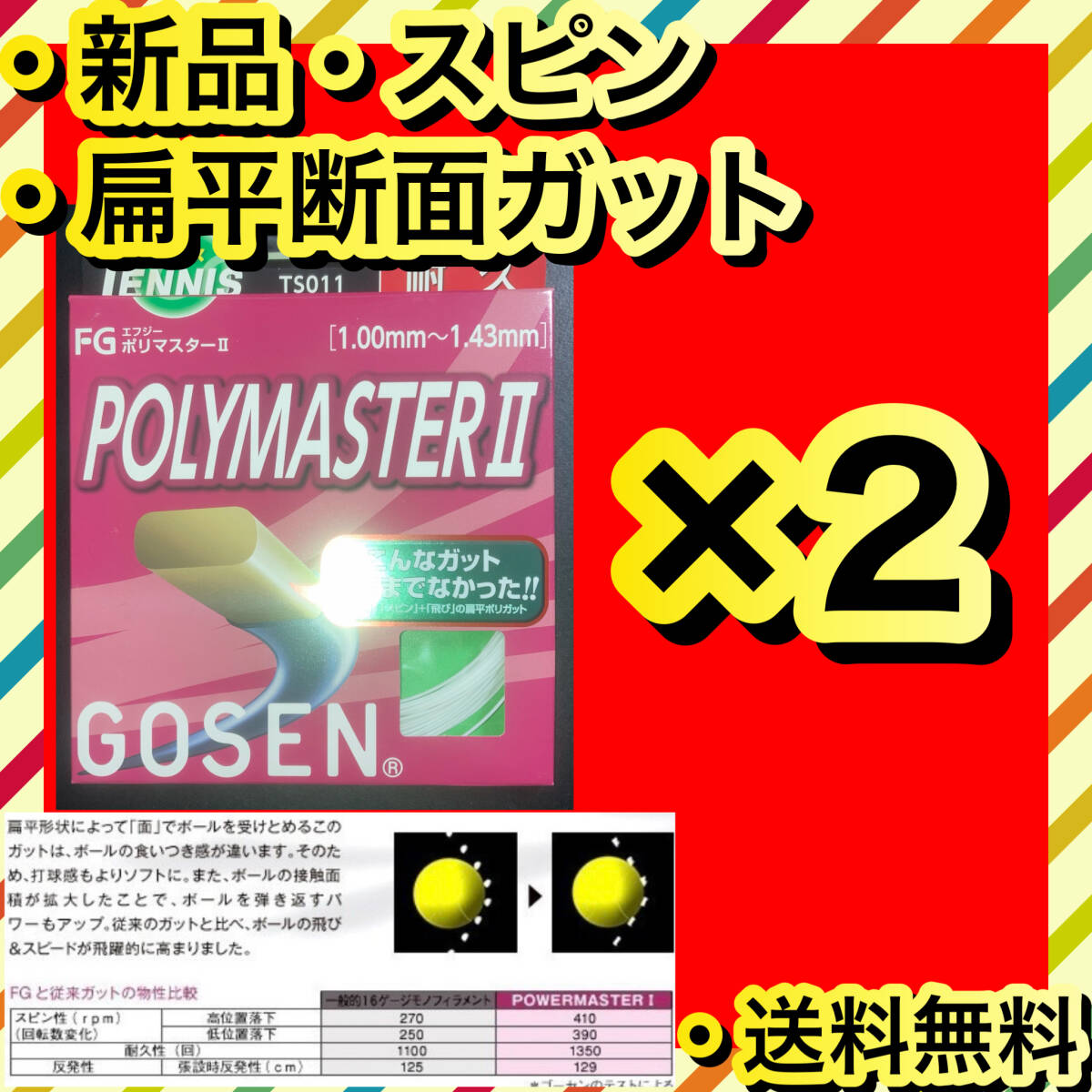 新品 GOSEN POLYMASTER II スピン 飛び ホールド感 2個_画像1