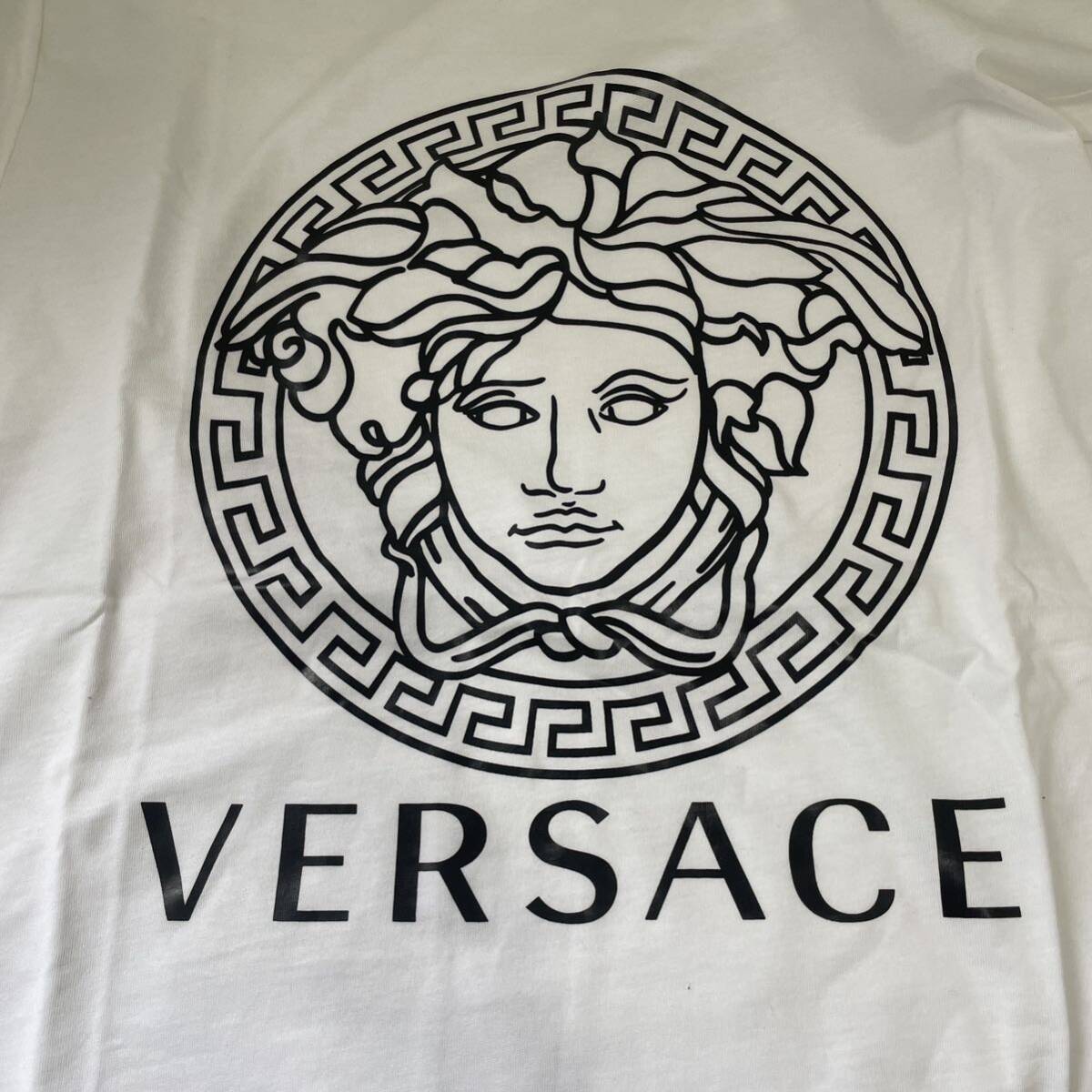 #[ new goods * unused goods ] spring summer Versace VERSACE high class Logo T-shirt ⑩ white × black mete.-sa2XL size short sleeves with defect 