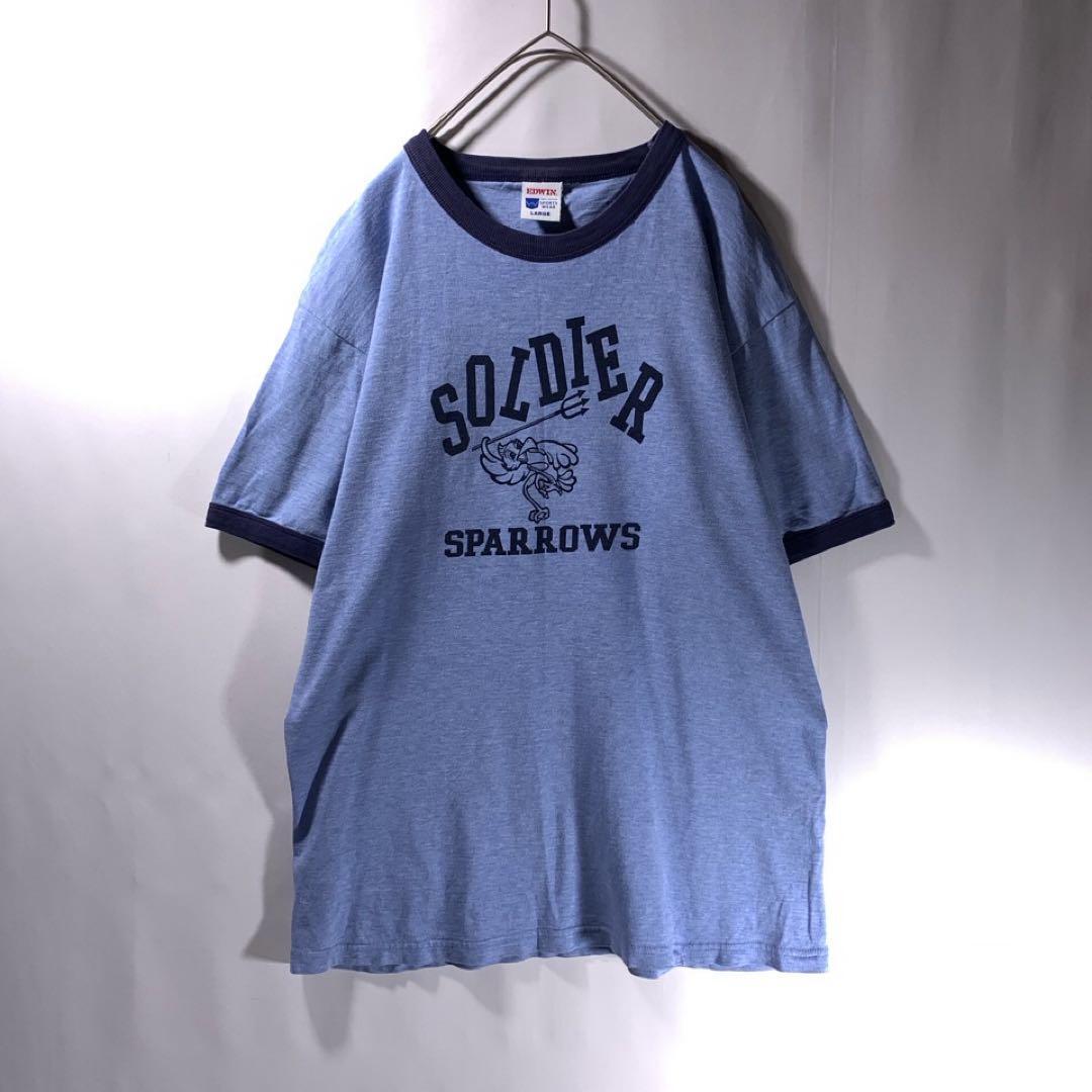 90s 00s 古着 EDWIN アメカジ リンガー Tシャツ ネイビー 青