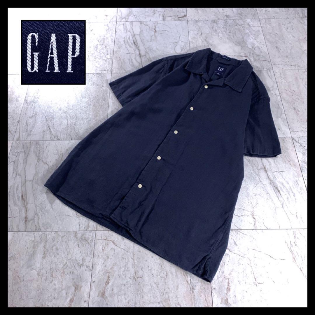 00s 古着 OLD GAP 開襟 オープンカラーシャツ 半袖 ネイビー M