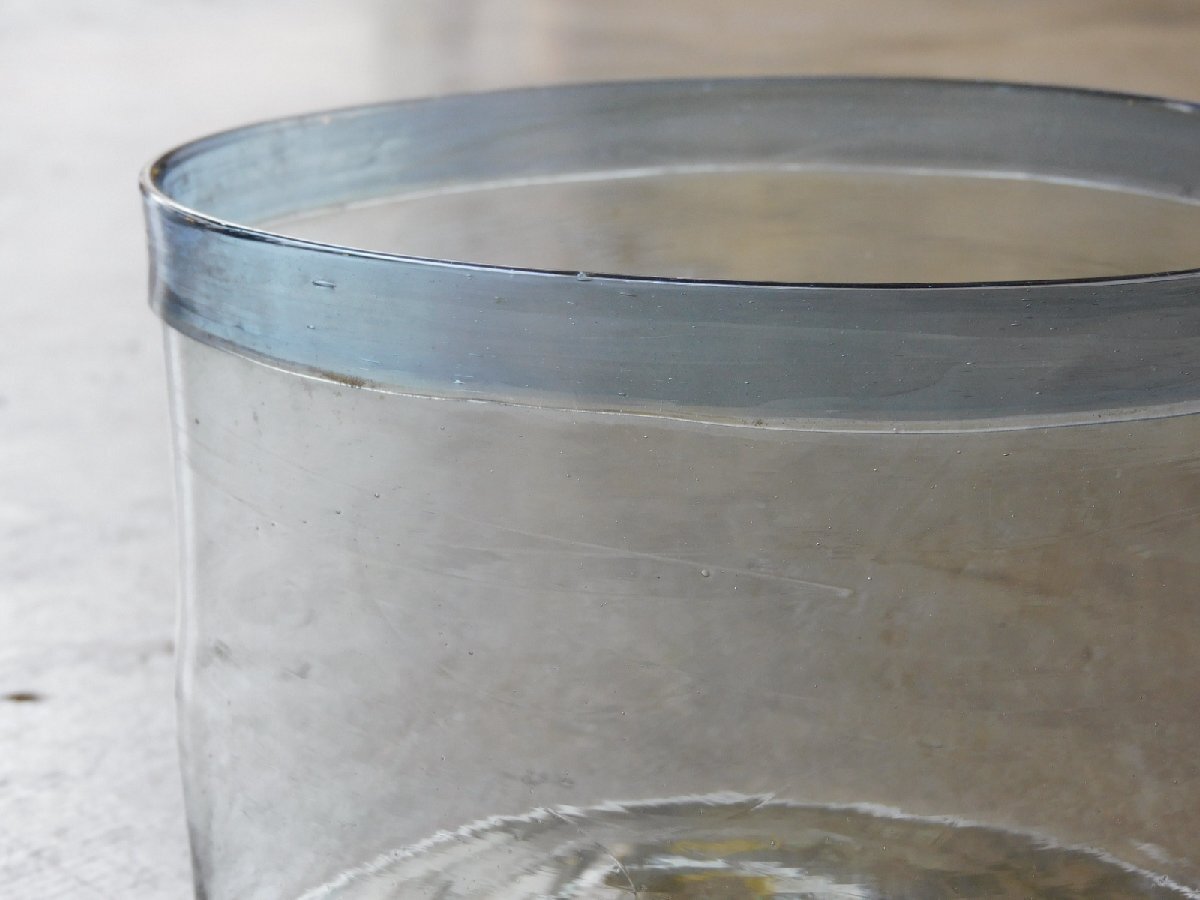 戦前 青縁 吹きガラスの金魚鉢 HK-a-03549 / 水槽 吹きガラス キャンディポット 氷コップ 和硝子の画像3