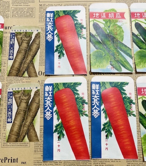 当時物 昭和レトロ 野菜の種子ラベル 袋のみ16枚セット 印刷物 紙もの コラージュ リメ缶など リメイク素材の画像3