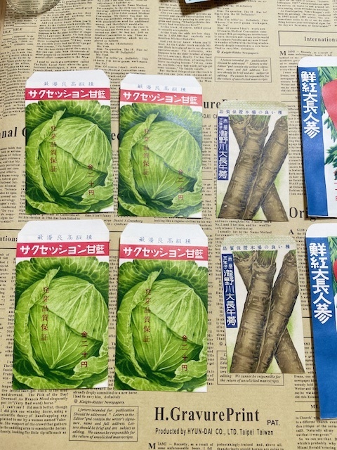 当時物　昭和レトロ　野菜の種子ラベル　袋のみ16枚セット　印刷物　紙もの　コラージュ　リメ缶など　リメイク素材_画像2