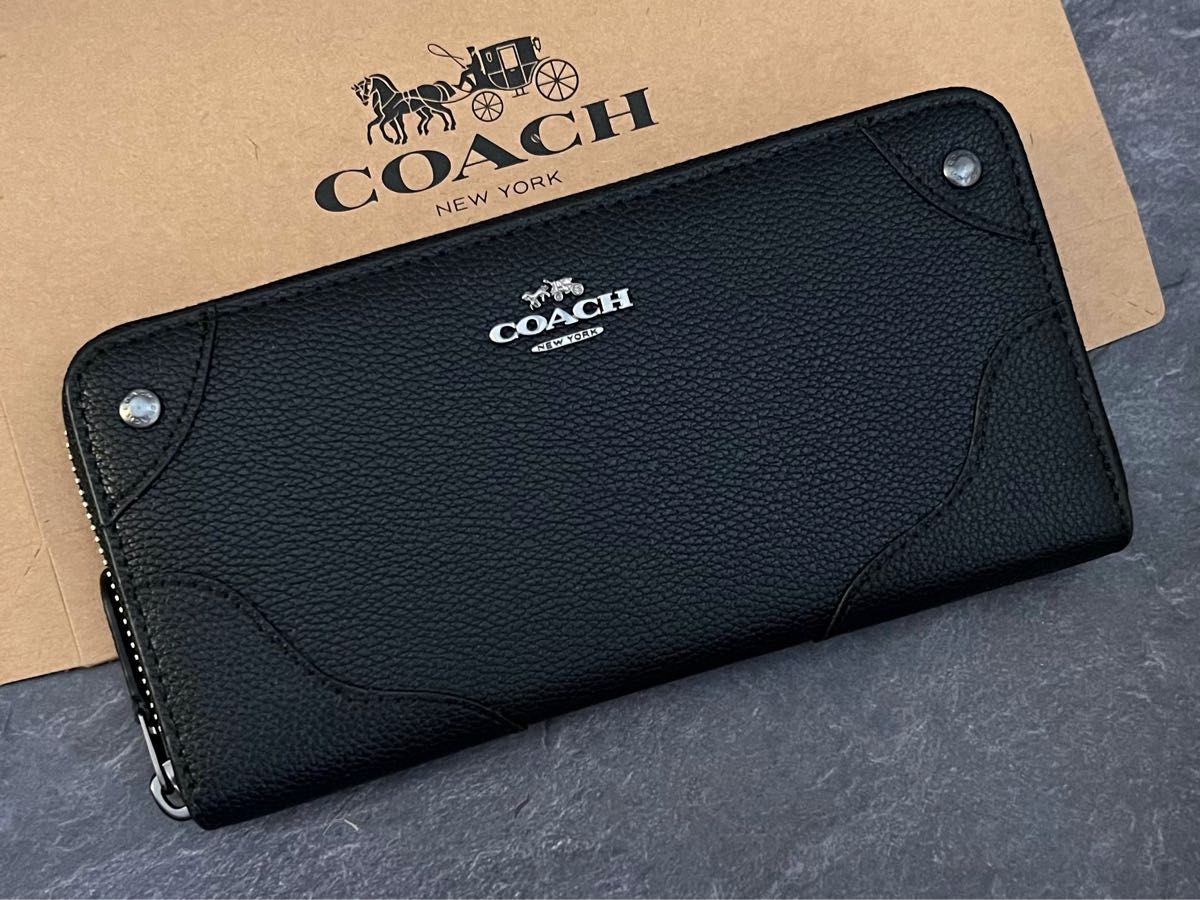 【新品】coach 財布 長財布 メンズ ブラック バックファスナー コーチ