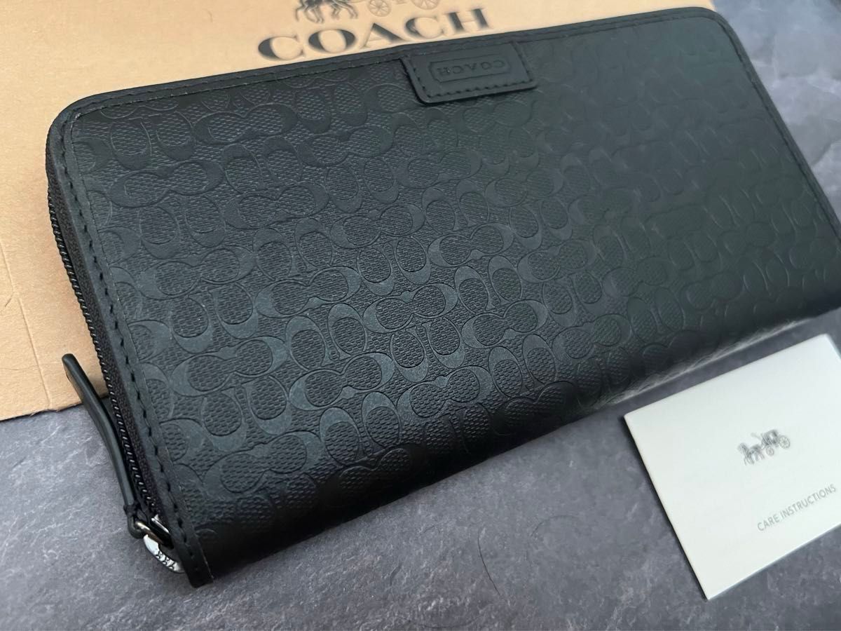 【新品】coach 財布 長財布 メンズ レディース ブラック コーチ シグネチャー