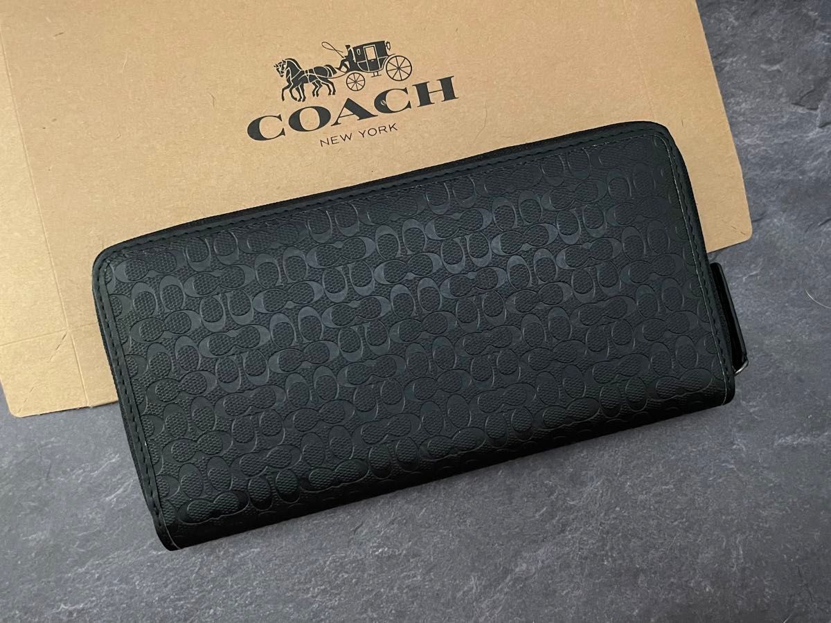 【新品】coach 財布 長財布 メンズ レディース ブラック コーチ シグネチャー