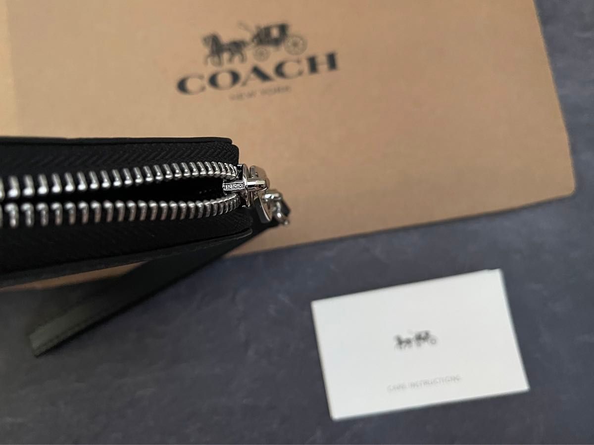 【新品】coach 財布 長財布 メンズ レディース ブラック コーチ シグネチャー