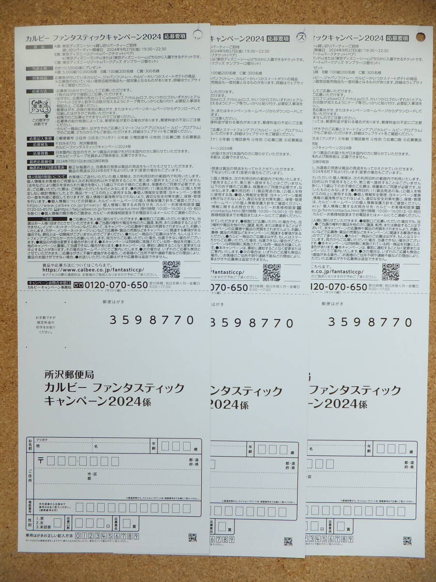 Calbee カルビー 点数 90点 応募券 応募はがき3枚付 ファンタスティックキャンペーン 2024 東京ディズニーシー 貸し切りパーティーご招待⑨_画像7