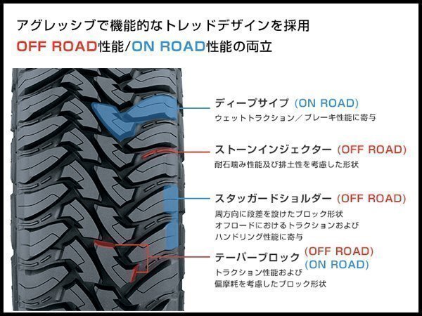 4本セット LT235/85R16 120P トーヨー オープンカントリー M/T 4本送料4,400～ 235/85 16インチ OPEN COUNTRY MT オフ オン ロード タイヤ_アグレッシブで魅力的な外観と機能性