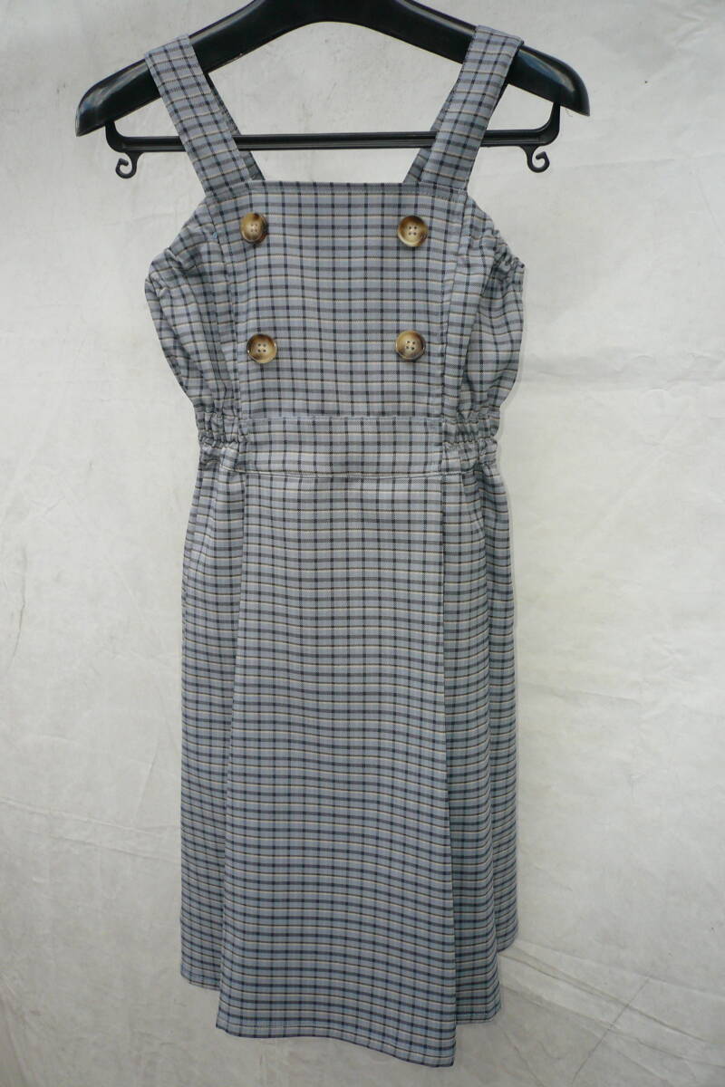 Amourire girl blue gray check One-piece 140(135~145) as good as new 